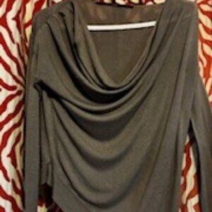 Lightweight Tan long Sleeve Tan Sweater by Kensie, hemmed on the bias, wide neck